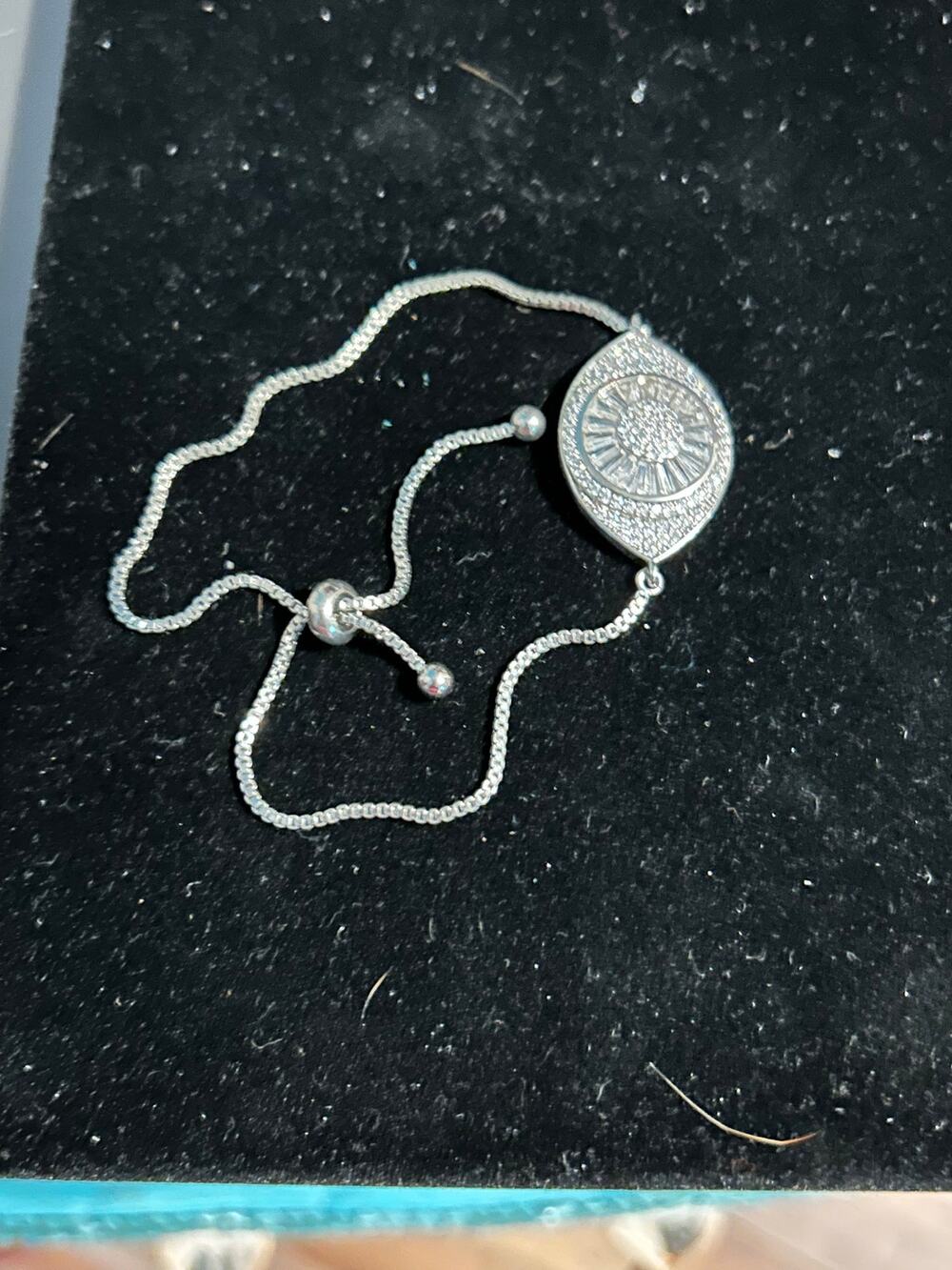 Vintage Rhodium Plated Evil Eye Bracelet 30 Inch Protection Charm Jewelry